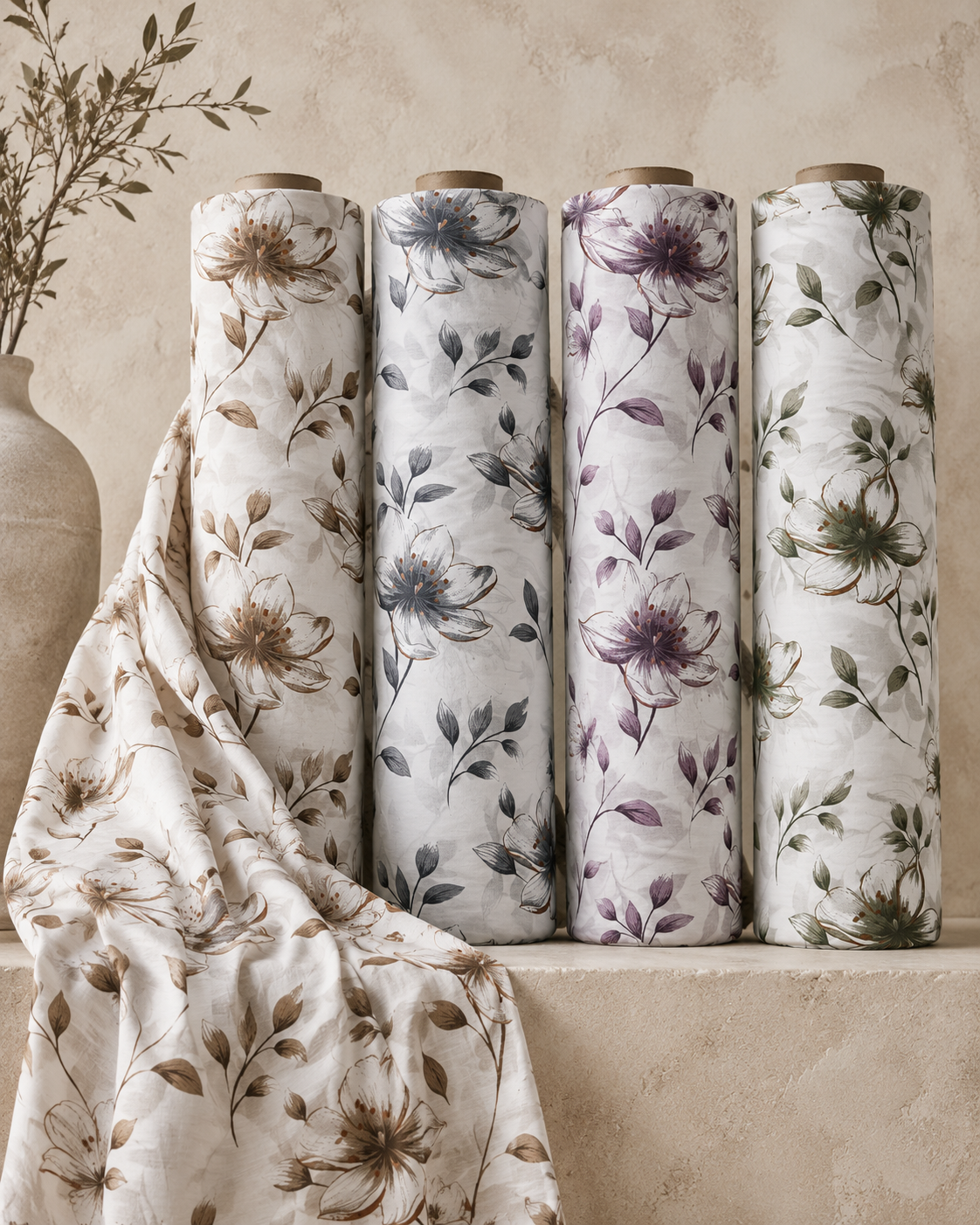Deco Milano 40360 botanik desenli poplin kumaş renkleri