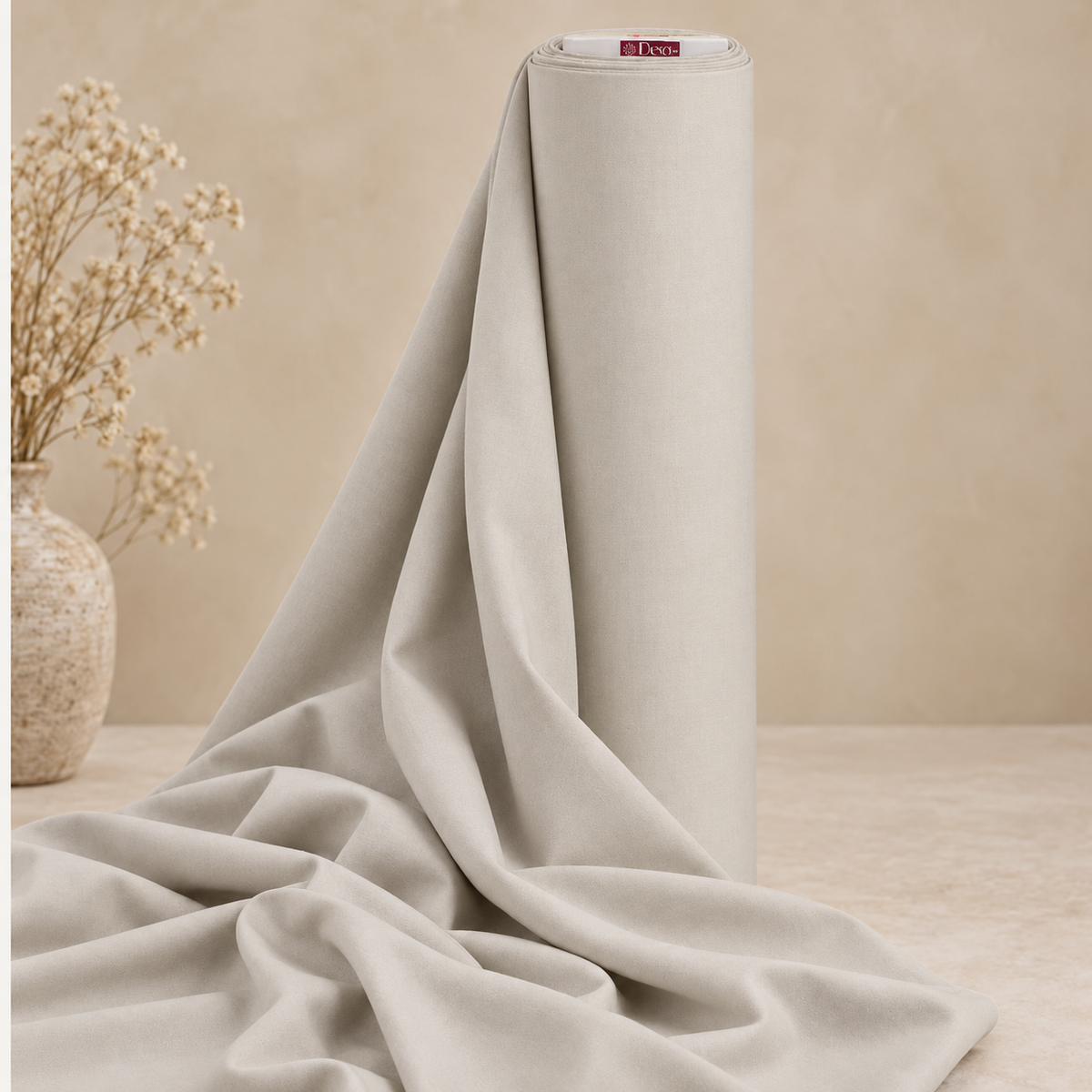 Deco Milano Taş 213036 düz renk 62 tel poplin kumaş, dikey rulo ve dökümlü kumaş görünümü