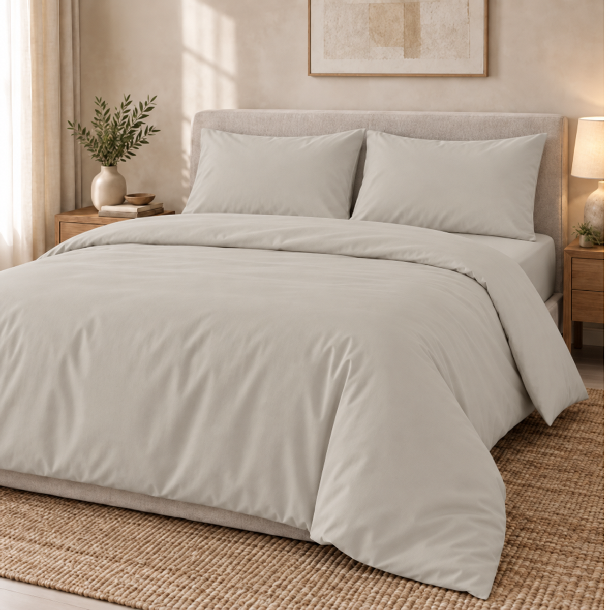 Deco Milano Taş 213036 düz renk poplin kumaşın temsili çarşaf ve nevresim uygulaması