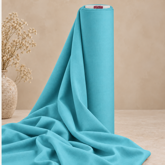 Deco Milano Petrol 219262 düz renk 62 tel poplin kumaş, dikey rulo ve dökümlü kumaş görünümü