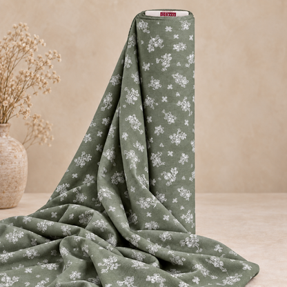 Deco Milano 30155 V-12 beyaz çiçek desenli poplin kumaş rulo görünümü