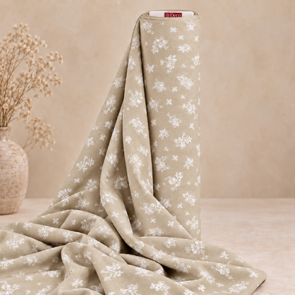Deco Milano 30155 V-14 beyaz çiçek desenli poplin kumaş rulo görünümü