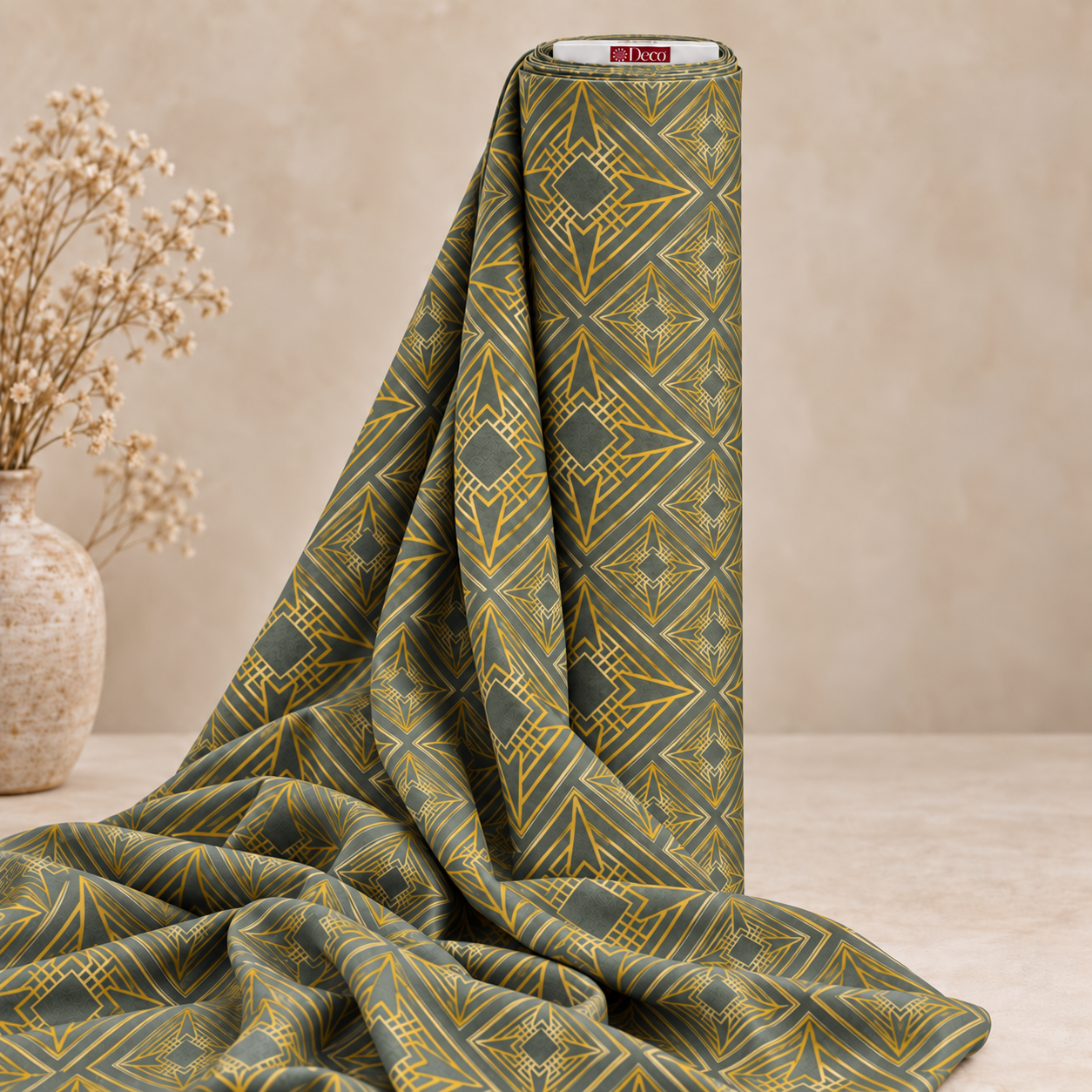 Deco Milano 40347 V-2 geometrik desenli poplin kumaş rulo görünümü