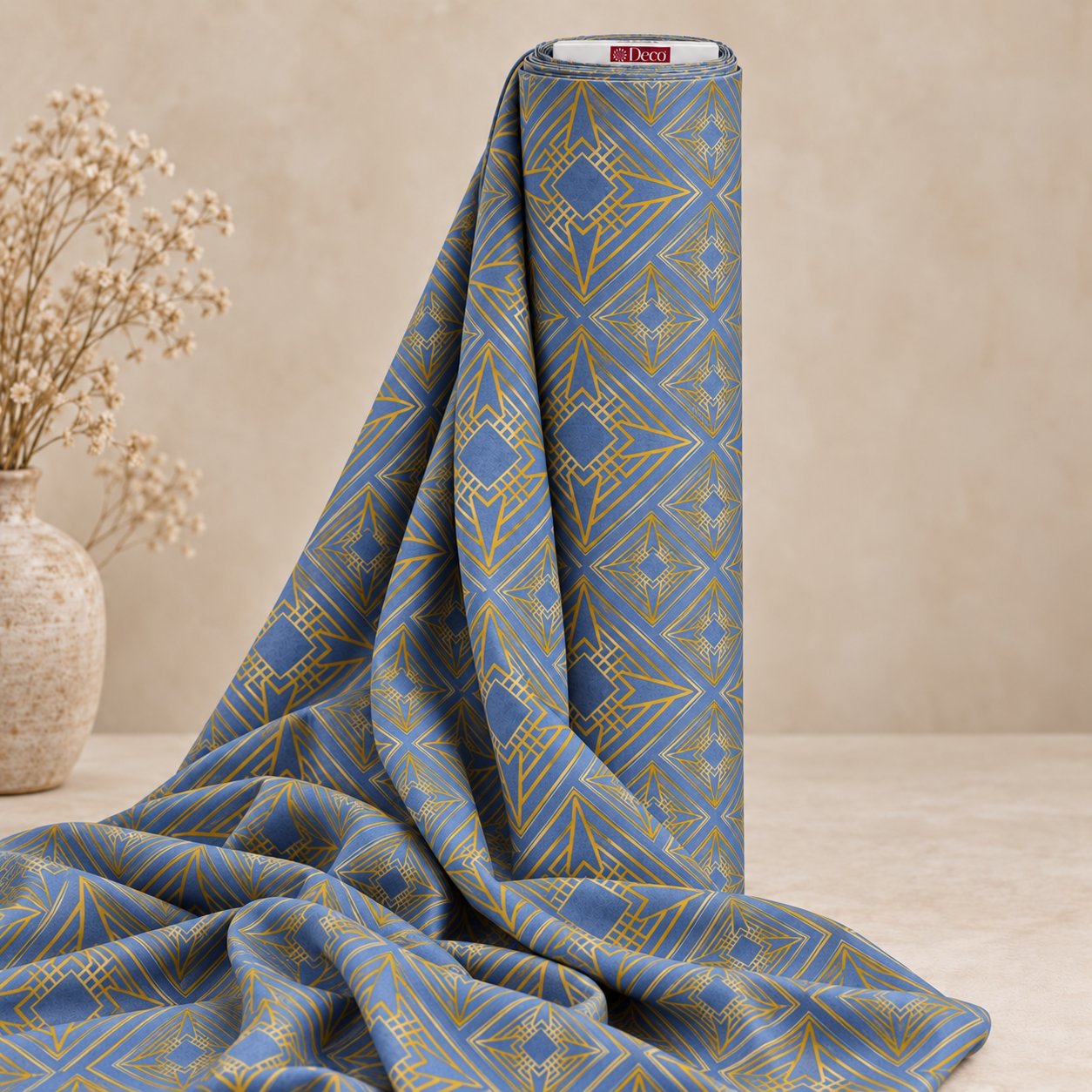 Deco Milano 40347 V-4 geometrik desenli poplin kumaş rulo görünümü
