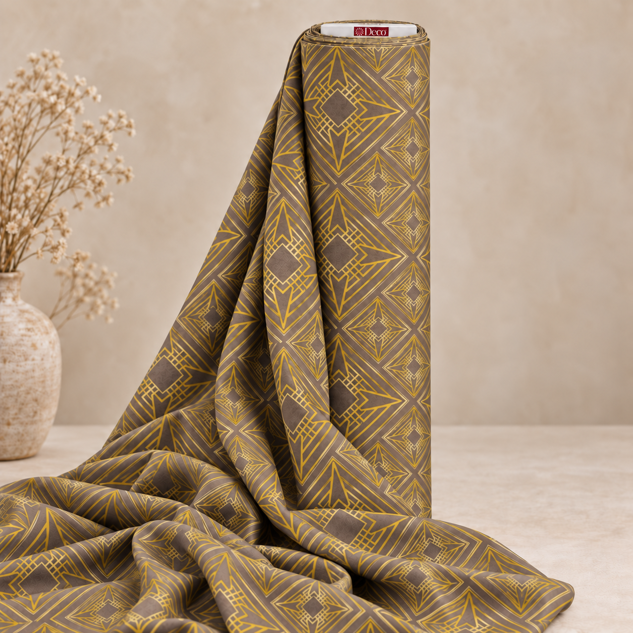 Deco Milano 40347 V-6 geometrik desenli poplin kumaş rulo görünümü