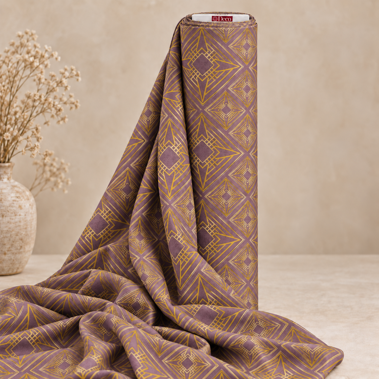 Deco Milano 40347 V-7 geometrik desenli poplin kumaş rulo görünümü