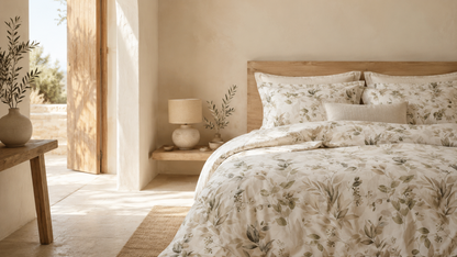 Deco Milano poplin 40361 botanik desenli nevresim kumaşı yatak uygulaması