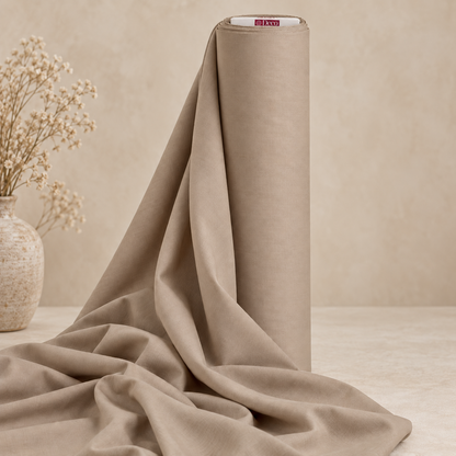 Deco Milano Kahve 221078 düz renk poplin kumaş, Deco logolu beyaz tambur başıyla rulo görünümü