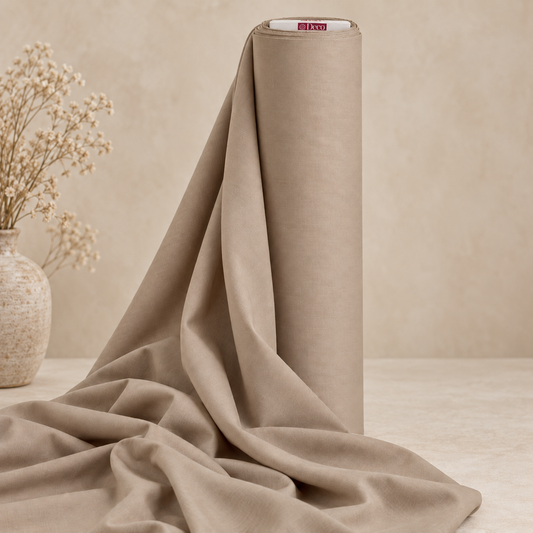 Deco Milano Kahve 221078 düz renk poplin kumaş, Deco logolu beyaz tambur başıyla rulo görünümü